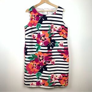 Talbots Dress Sleeveless Striped Floral Flowers Sz 14W Lined Office Chic Read